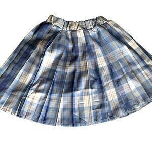 Light Academia Clueless Preppy Plaid Blue and White Pleated Mini Skirt